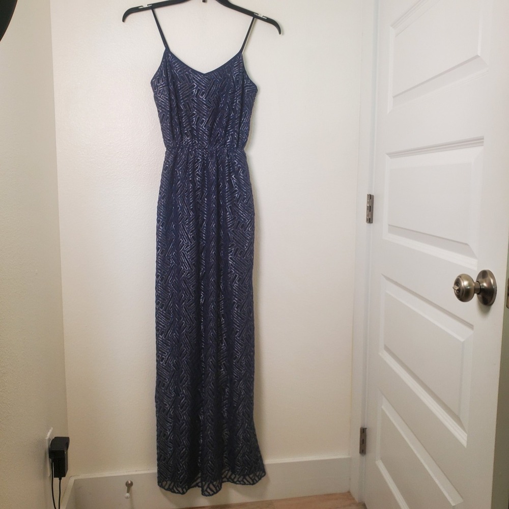 Lilly Pulitzer Resort Collection Navy Blue Metallic Silver Deanna Maxi Dress XS - Picture 13 of 13